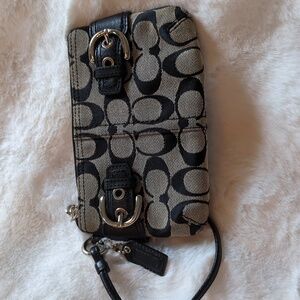 Coach Signature Black and Tan Clutch Wristlet